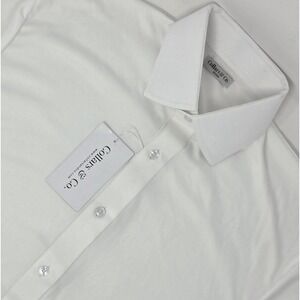 NEW Collars and Co. Dress Polo Shirt Medium White Solid Casual Office Work NWT